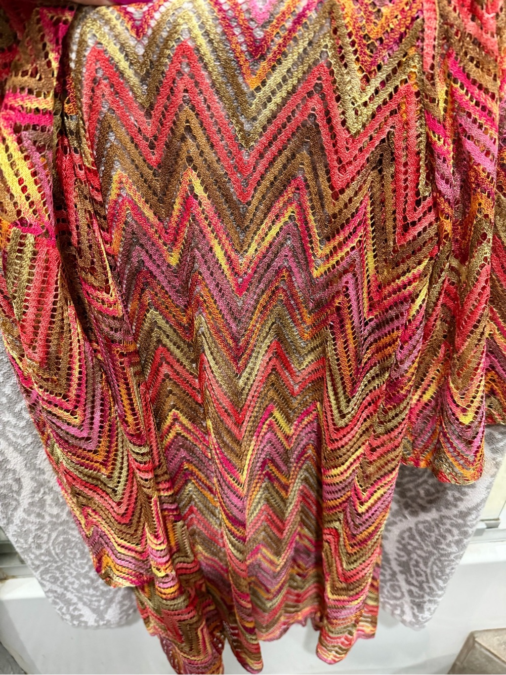 Susan Graver Multicolor Chevron Open-Weave Sweater - Pink/Gold/Brown